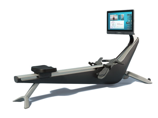 Angled product view of the Hydrow Origin Rower with display