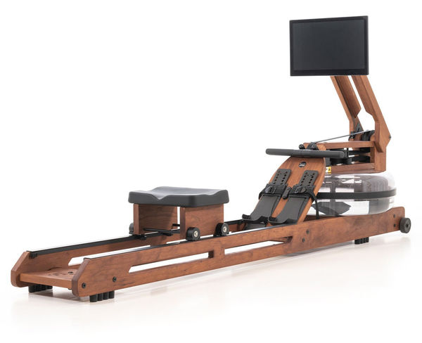 Angled view of the WaterRower Ergatta with screen