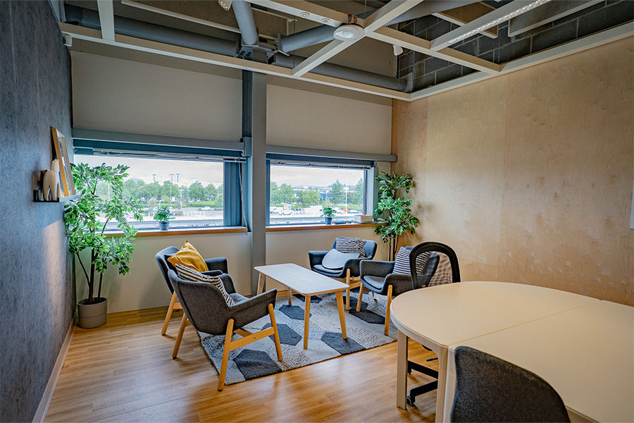 A photograph of a seating area in IKEA Glasgow. This is a photograph before Fitshop remodelled the area into a gym.