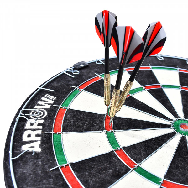 Close-up of three darts in the triple scoring ring