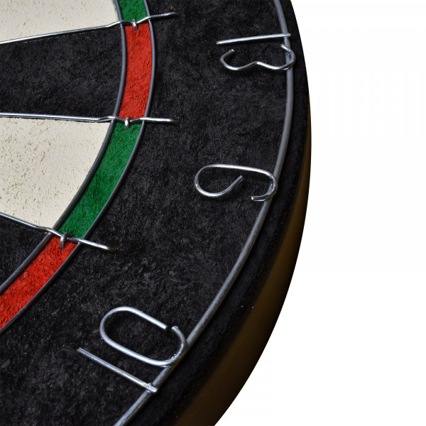 Close-up of the dartboard number ring and wiring