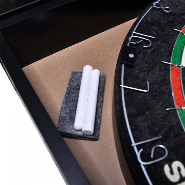 Close-up of chalk and eraser inside cabinet