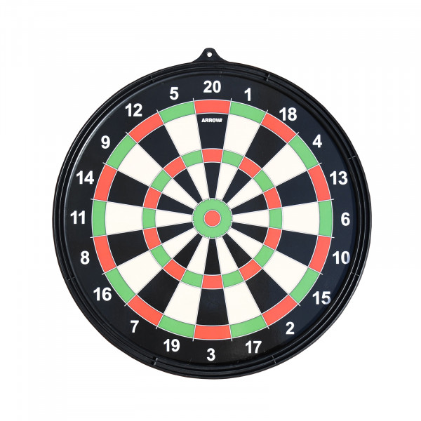 Front view of traditional numbered dartboard layout