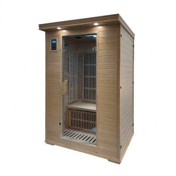 Angled side view of the Atlantic Saunas Infrared Snug 2 Person Sauna.