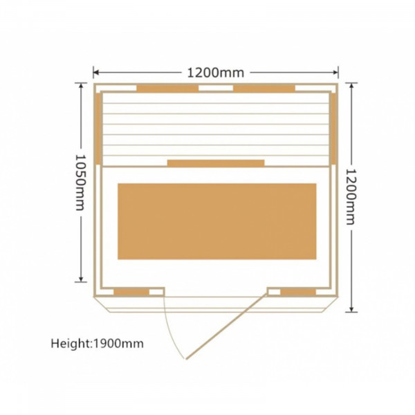 Top-down layout diagram showing dimensions of the Infrared Snug sauna.