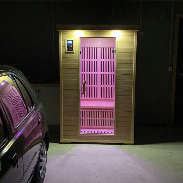 The Infrared Snug sauna installed in a home setting.