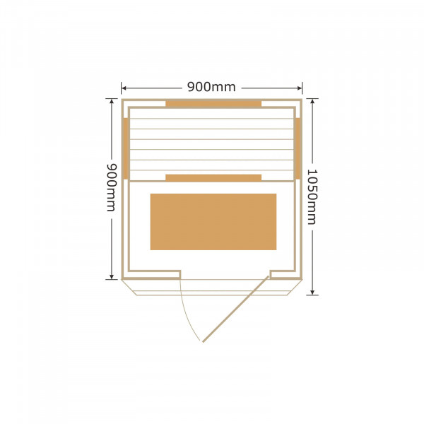Top-down layout diagram showing dimensions of the Mono Infrared sauna.