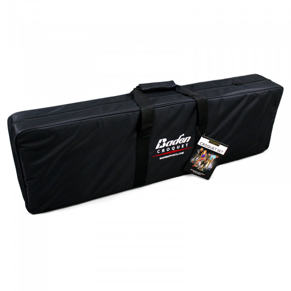 Black carry bag with Baden Champions Croquet Set branding.