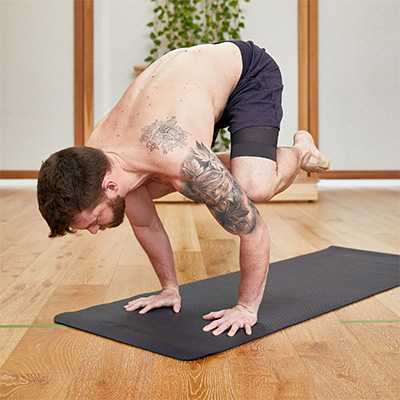 Photograph of a model performing a planche hold