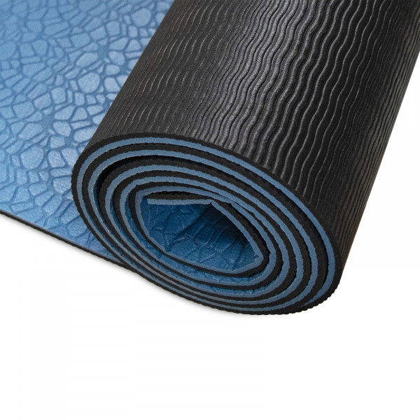 A close-up product image showing the layered edge and textured underside of the BAHE Super Grip 6mm Mat in the Powder Blue colour variation.