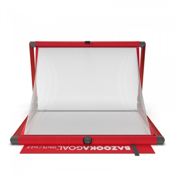 Rear view of the BazookaGoal Football Goal (Aluminium), Red / White