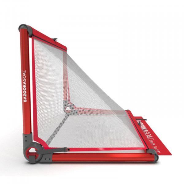Side view of the BazookaGoal Football Goal (Aluminium), Red / White