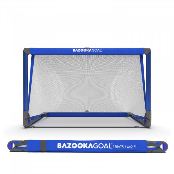 Front view of the BazookaGoal Football Goal (Aluminium), Royal Blue / White, Size 4' x 2.5'
