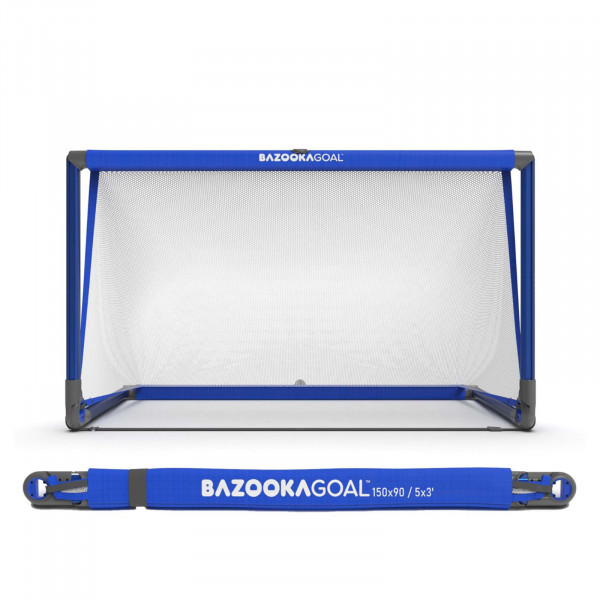 Front view of the BazookaGoal Football Goal (Aluminium), Royal Blue / White, Size 5' x 3'