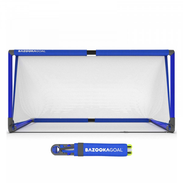 Front view of the BazookaGoal Football Goal (Aluminium), Royal Blue / White, Size 6' x 3'