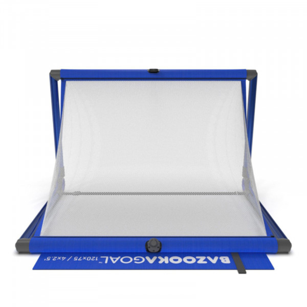 Rear view of the BazookaGoal Football Goal (Aluminium), Royal Blue / White