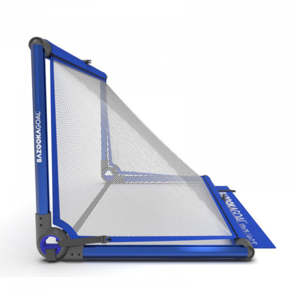 Side view of the BazookaGoal Football Goal (Aluminium), Royal Blue / White