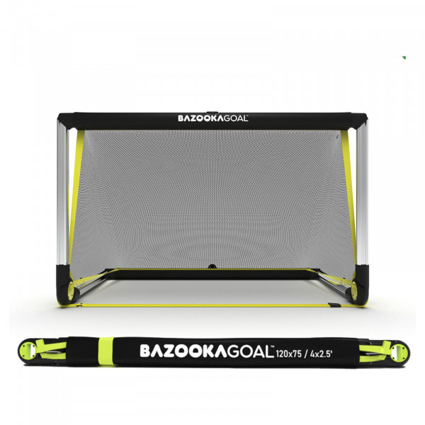 Front view of the BazookaGoal Football Goal (Aluminium), Silver / Black, Size 4' x 2.5'