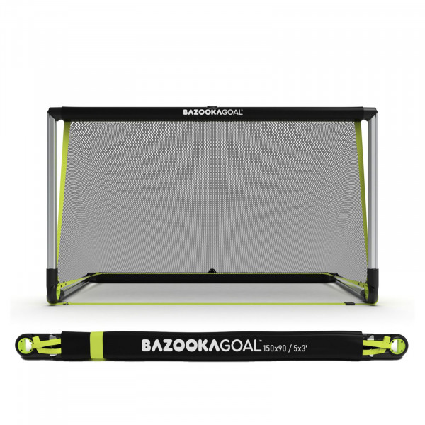 Front view of the BazookaGoal Football Goal (Aluminium), Silver / Black, Size 5' x 3'