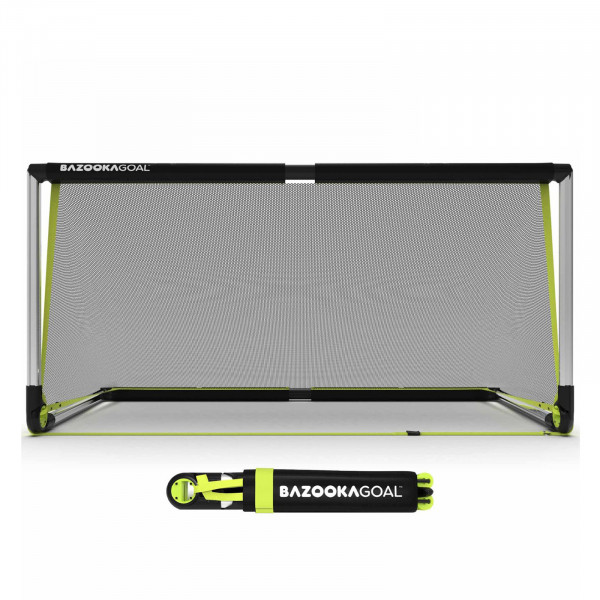 Front view of the BazookaGoal Football Goal (Aluminium), Silver / Black, Size 6' x 3'