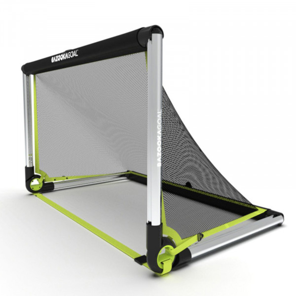 Angle view of the BazookaGoal Football Goal (Aluminium), Silver / Black