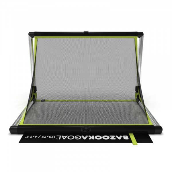 Rear view of the BazookaGoal Football Goal (Aluminium), Silver / Black