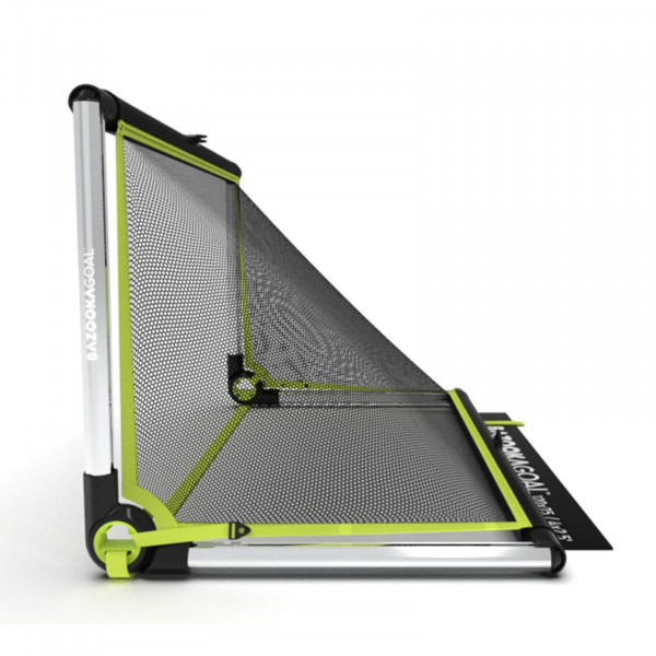 Side view of the BazookaGoal Football Goal (Aluminium), Silver / Black