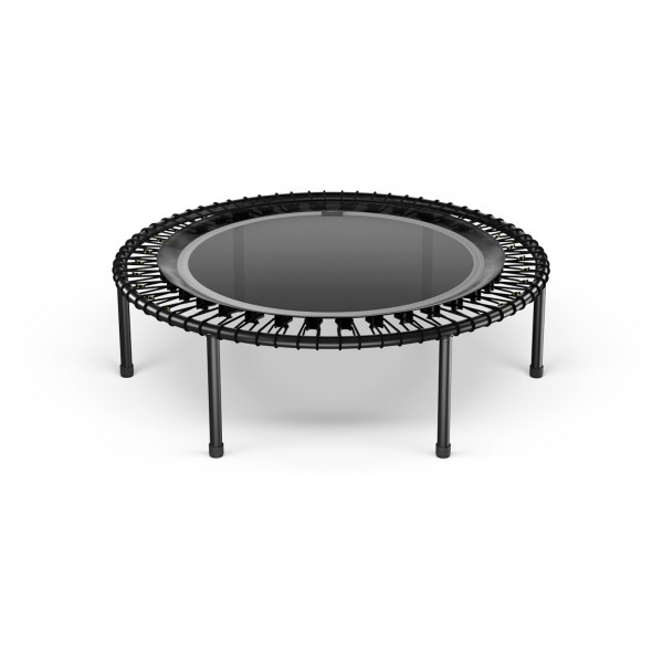 Angled view of the bellicon Classic Black Trampoline,
