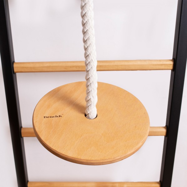 BenchK 711B + A076 Series 7: 700 Wall Bars (Black) + Wooden Pull Up Bar + Gymnastics Accessories - a climbing rope with a swing