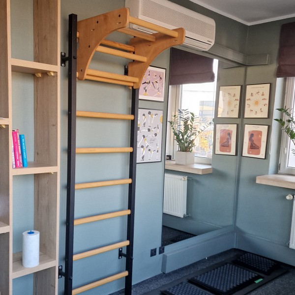 BenchK Pull Up Bar PB076 Oak - in a home gym setup