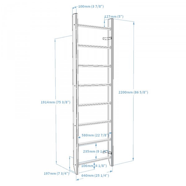 Technical drawing with dimensions of the BenchK 100 Wall Bars