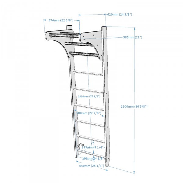 BenchK 111 Series 1: 100 Wall Bars + Pull Up Bar PB204 - product dimensions