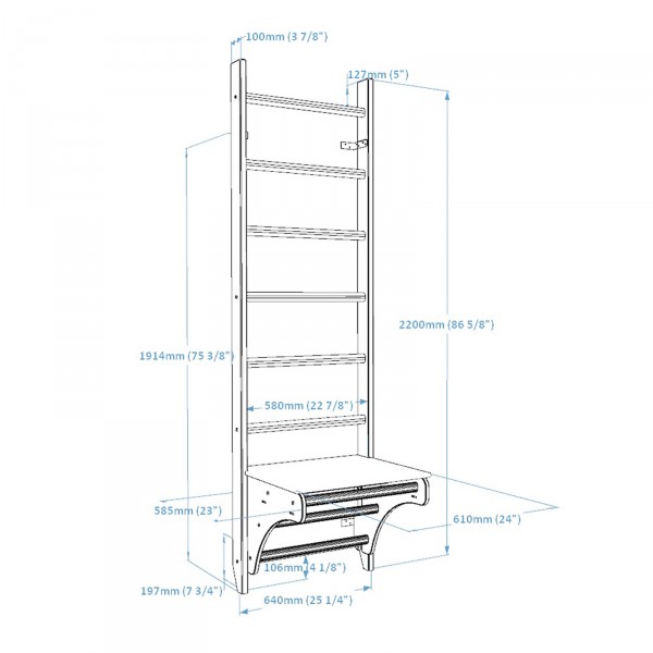 BenchK 112 Series 1: 100 Wall Bars + Pull Up Bar PB204 + BenchTop BT204 - dimensions