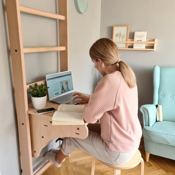 BenchK 112 Series 1: 100 Wall Bars + Pull Up Bar PB204 + BenchTop BT204 - sitting