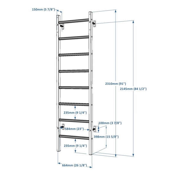 BenchK 200 Wall Bars - product dimensions