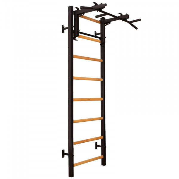 Black BenchK 200 wall bars with steel pull up bar/barbell holder attached