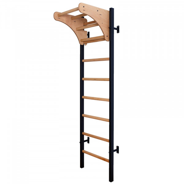 Black BenchK 200 wall bars with wooden pull up bar attached