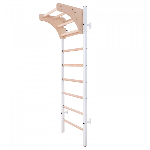 White BenchK 200 wall bars with wooden pull up bar attached