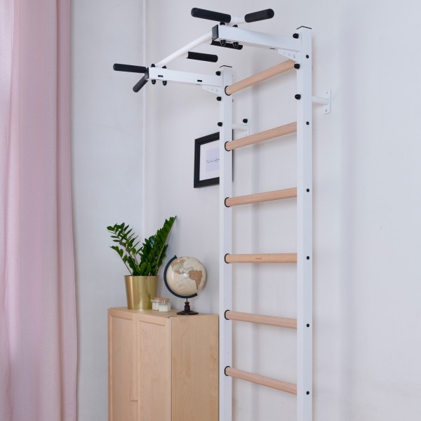 BenchK 221B Series 2: 200 Wall Bars (White) + Steel Pull Up Bar (White) - assembled