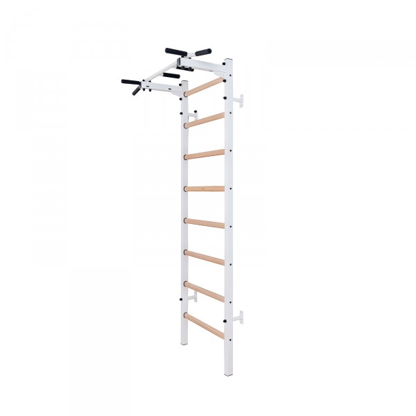 BenchK 221B Series 2: 200 Wall Bars (White) + Steel Pull Up Bar (White) - full view