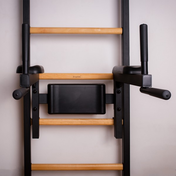 BenchK 233B Series 2: 200 Wall Bars (Black) + Steel Pull Up Bar/Barbell Holder (Black) + Dip Bar (Black) + Weight Bench (Black) - dip bar