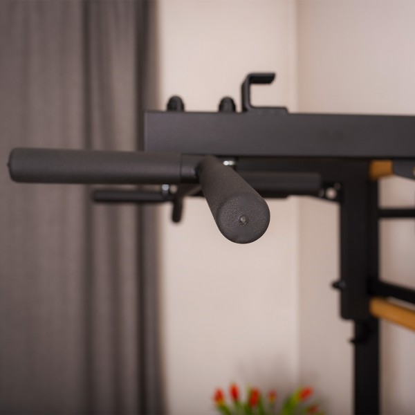 BenchK 233B Series 2: 200 Wall Bars (Black) + Steel Pull Up Bar/Barbell Holder (Black) + Dip Bar (Black) + Weight Bench (Black) - pull up bar