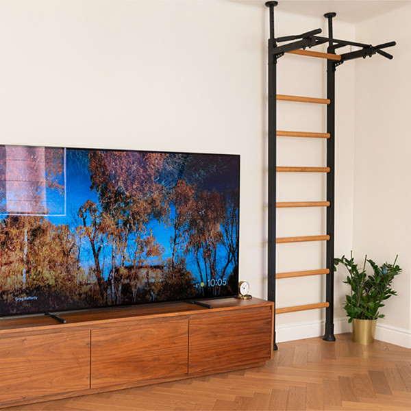 Black BenchK 521 Wall Bars installed beside a television unit