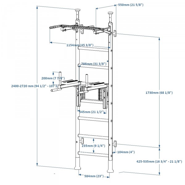 BenchK 522 Series 5: 521 Wall Bars + Dip Bar - dimensions
