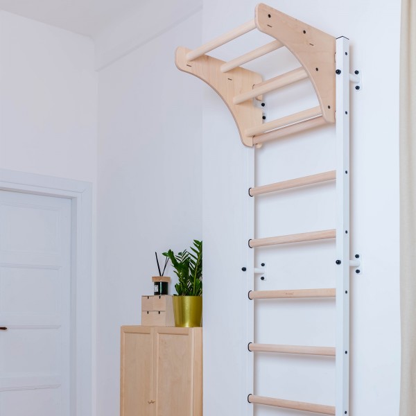 BenchK 711 Series 7: 700 Wall Bars (White) + Wooden Pull Up Bar - assembled