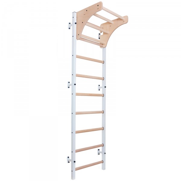 BenchK 711 Series 7: 700 Wall Bars (White) + Wooden Pull Up Bar - full view