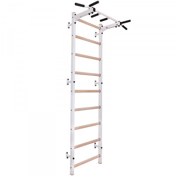 BenchK 721W Series 7: 700 Wall Bars (White) + Steel Pull Up Bar - full view