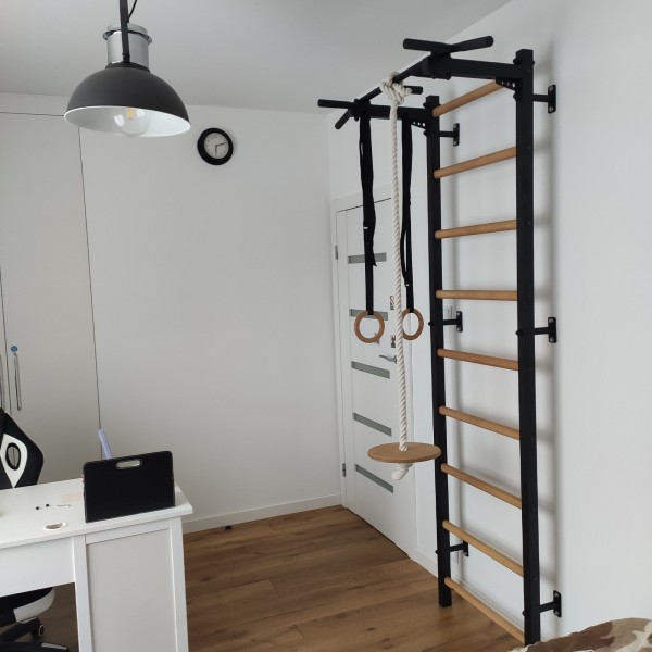 BenchK 721B + A076 Series 7: 700 Wall Bars (Black) + Steel Pull Up Bar + Gymnastics Accessories - workout-ready