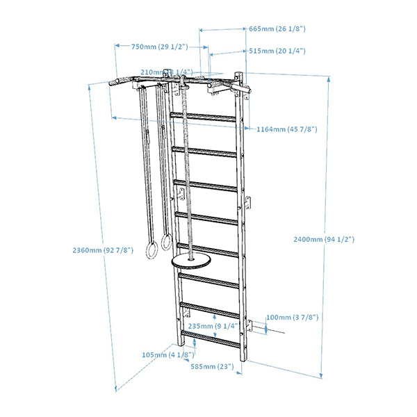 BenchK 721 + A076/A204 Series 7: 700 Wall Bars + Steel Pull Up Bar + Gymnastics Accessories