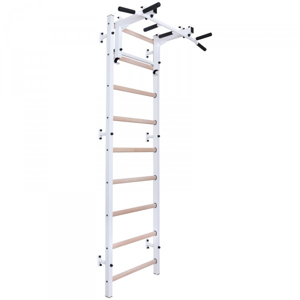 BenchK 731W Series 7: 700 Wall Bars (White) + Steel Pull Up Bar/Barbell Holder (White) - full view